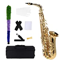 Los mejores  - ammoon bE Saxofón alto de latón lacado dorado E Flat Sax 802 tipo llave instrumento de viento de madera con cepillo de…